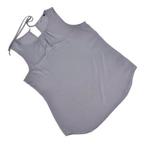 Cabi Mist Top # 5363, Silver Sleeveless Shirred Neck Keyhole Back Blouse, Large